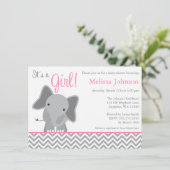 Niedlicher Elefant-Zickzack rosa Einladung (Stehend Vorderseite)