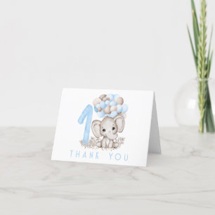 Niedlicher Elefant zum ersten Geburtstag in Blau Dankeskarte
