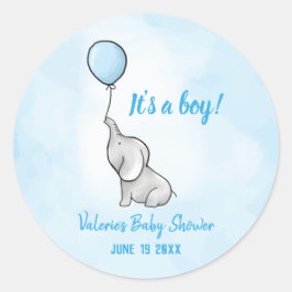 Niedlicher Elefantenbaby-Duschjunge Runder Aufkleber