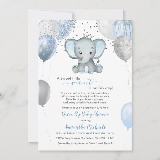 Niedlicher Elefantenballon mit Babydusche Einladung (Vorderseite)