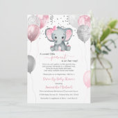 Niedlicher Elefantenballon mit Babydusche Einladung (Stehend Vorderseite)