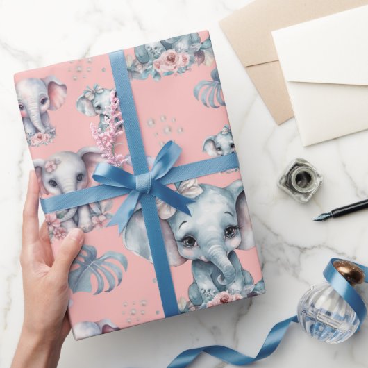 Niedlicher Elefantendruck auf rosa Hintergrund Geschenkpapier (Schenken)