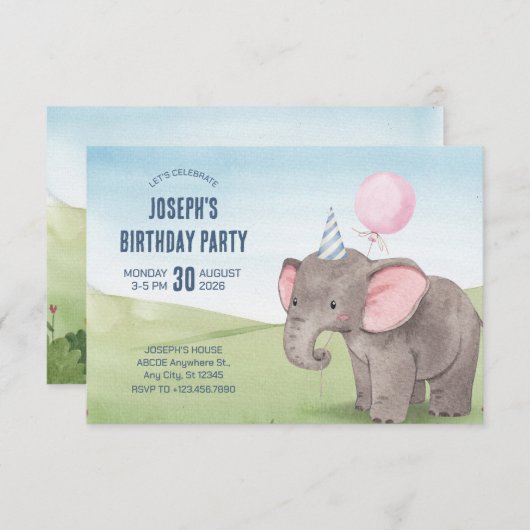 Niedlicher Elefantengeburtstag Einladung (Vorne/Hinten)