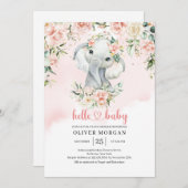 Niedlicher Elefantenjunge Blume Gold Einladung (Vorne/Hinten)