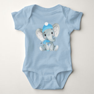 Niedlicher Elefantenjunge Bodysuit Blau rustikal Baby Strampler