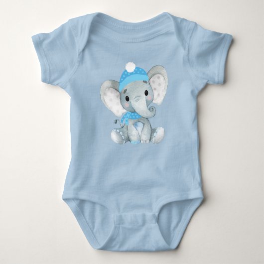 Niedlicher Elefantenjunge Bodysuit Blau rustikal Baby Strampler (Vorderseite)