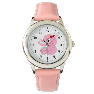 Niedlicher Elefantenmädchen Cartoon Armbanduhr
