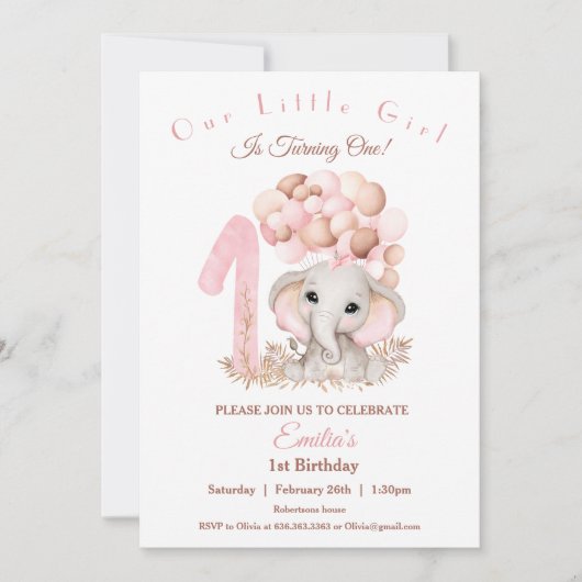 Niedlicher Elefantenrosa Einladung (Vorderseite)