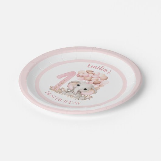 Niedlicher Elefantenrosa Pappteller (Schrägansicht)