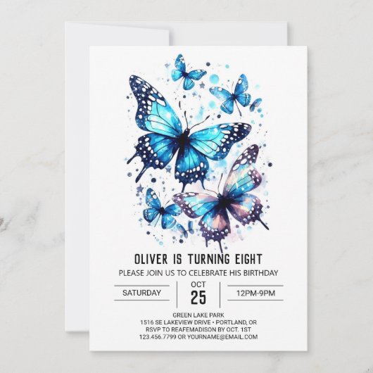 Niedlicher Elegant Butterfly Boy Geburtstag Einladung (Vorderseite)