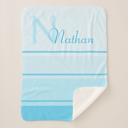 Niedlicher Elegant Custom Baby Blue Monogram Name Sherpadecke (Vorderseite)