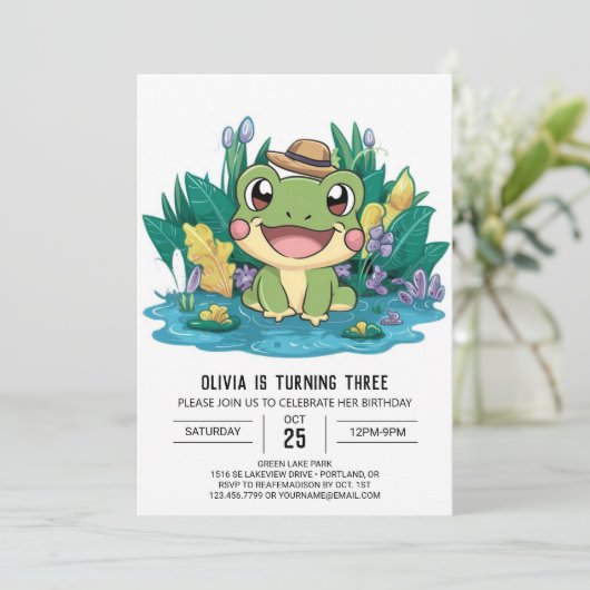 Niedlicher Eleganter Frog Einladung (Stehend Vorderseite)