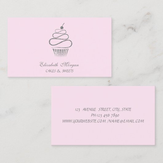 Niedlicher eleganter Glitzer Cupcake, Süßigkeiten Visitenkarte (Vorne/Hinten)