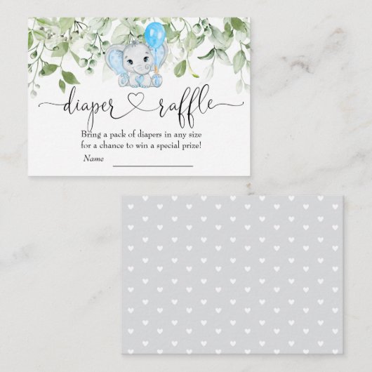 Niedlicher Elephant Baby Shower Boy Diaper Raffles Begleitkarte (Vorne/Hinten)