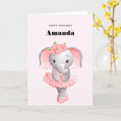 Niedlicher Elephant Ballerina Pink & Grau Geburtst Karte (Gelbe Blume)