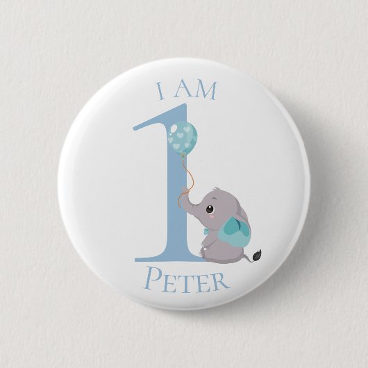 Niedlicher Elephant Blue BIRTHDAY Button (Vorderseite)