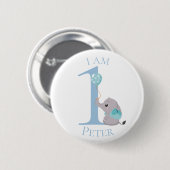 Niedlicher Elephant Blue BIRTHDAY Button (Vorne & Hinten)