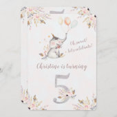 Niedlicher Elephant Boho Floral Fünftter Geburtsta Einladung (Vorne/Hinten)