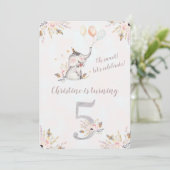 Niedlicher Elephant Boho Floral Fünftter Geburtsta Einladung (Stehend Vorderseite)