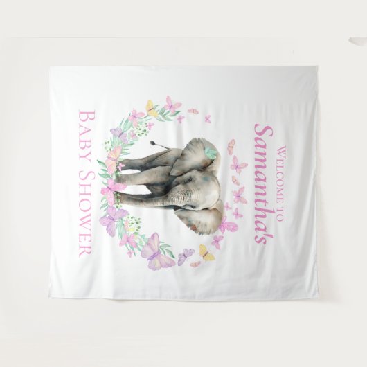 Niedlicher Elephant Butterfly Hintergrund Wandteppich (Vorderseite (Horizontal))