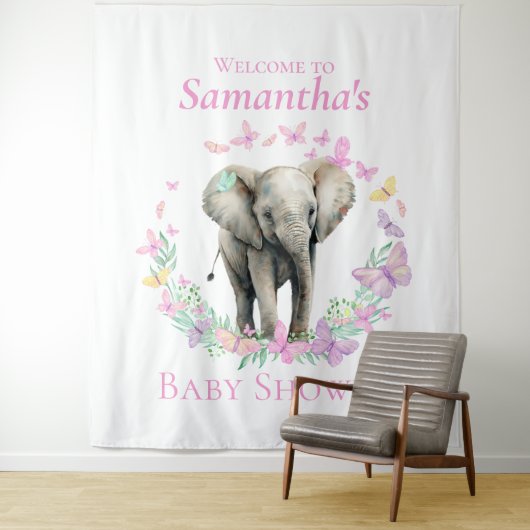 Niedlicher Elephant Butterfly Hintergrund Wandteppich (Beispiel)