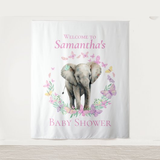 Niedlicher Elephant Butterfly Hintergrund Wandteppich (Vorderseite)