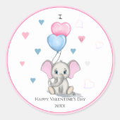 Niedlicher Elephant-Cartoon | Personalisiert Valen Runder Aufkleber (Vorderseite)