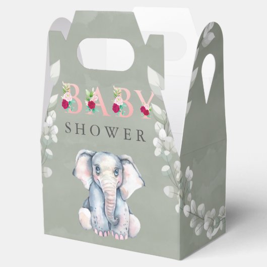 Niedlicher Elephant Eucalyptus Pink Baby Dusche Geschenkschachtel (Geöffnet)
