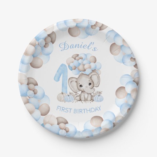 Niedlicher Elephant Fall Boy Paper-Teller zum erst Pappteller (Vorderseite)