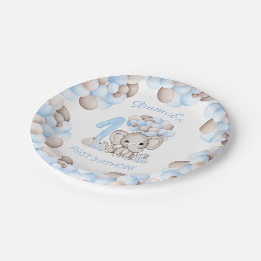 Niedlicher Elephant Fall Boy Paper-Teller zum erst Pappteller (Schrägansicht)