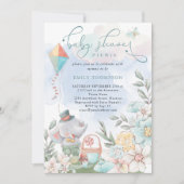 Niedlicher Elephant Florals Baby Shower Picnic Boy Einladung (Vorderseite)
