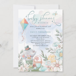 Niedlicher Elephant Florals Baby Shower Picnic Boy Einladung