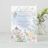 Niedlicher Elephant Florals Baby Shower Picnic Boy Einladung (Stehend Vorderseite)