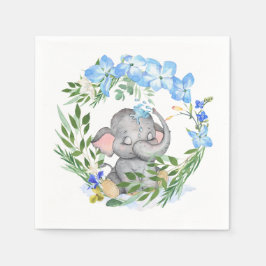 Niedlicher Elephant Florals Foliage Blue Baby Dusc Serviette