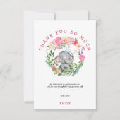 Niedlicher Elephant Florals Foliage Pink Babydusch Dankeskarte (Vorderseite)