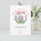 Niedlicher Elephant Florals Foliage Pink Babydusch Dankeskarte (Stehend Vorderseite)