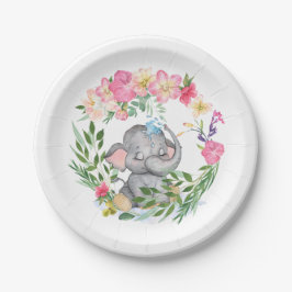 Niedlicher Elephant Florals Foliage Pink Babydusch Pappteller