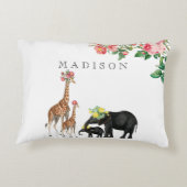 Niedlicher Elephant & Giraffe Bloral Name Baby Dekokissen (Rückseite)