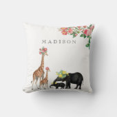 Niedlicher Elephant & Giraffe Bloral Name Baby Kissen (Vorderseite)