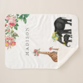 Niedlicher Elephant & Giraffe Bloral Name Baby Sherpadecke (Vorderseite (Horizontal))