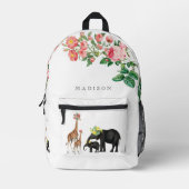 Niedlicher Elephant & Giraffe Individuelle Name Bedruckter Rucksack (Vorderseite)