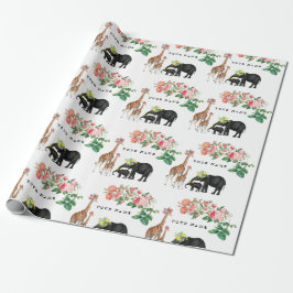 Niedlicher Elephant & Giraffe Individuelle Name Geschenkpapier