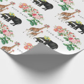 Niedlicher Elephant & Giraffe Individuelle Name Geschenkpapier (Ecke)