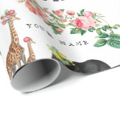 Niedlicher Elephant & Giraffe Individuelle Name Geschenkpapier (Rolleneckpunkt)