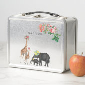 Niedlicher Elephant & Giraffe Individuelle Name Metall Brotdose (Beispiel)