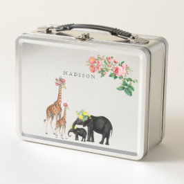 Niedlicher Elephant & Giraffe Individuelle Name Metall Brotdose