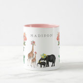 Niedlicher Elephant & Giraffe Individuelle Name Tasse (Zentrum)
