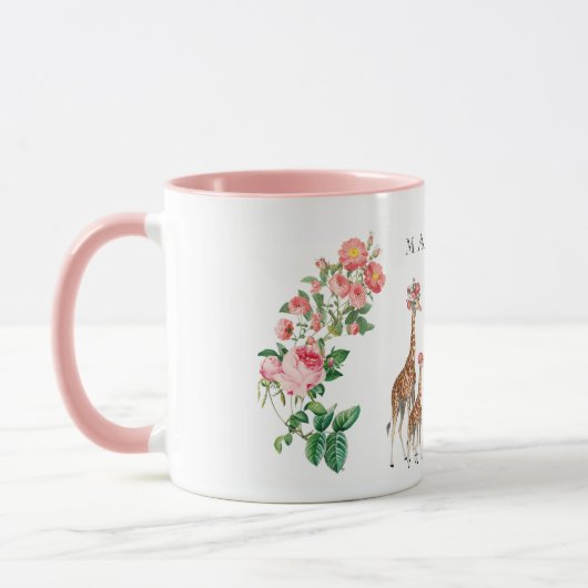 Niedlicher Elephant & Giraffe Individuelle Name Tasse (Links)