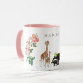 Niedlicher Elephant & Giraffe Individuelle Name Tasse (Vorderseite Links)