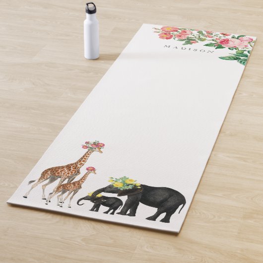 Niedlicher Elephant & Giraffe Individuelle Name Yogamatte (Beispiel)